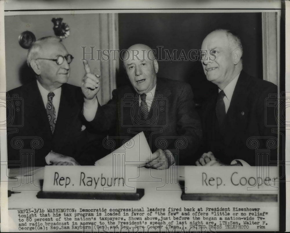 1954 Press Photo Sen. Walter F. George, Rep.Sam Rayburn and Rep. Jere Cooper.