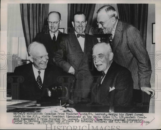 1953 Press Photo President Eisenhower, Canadian Prime Minister Louis St Laurent