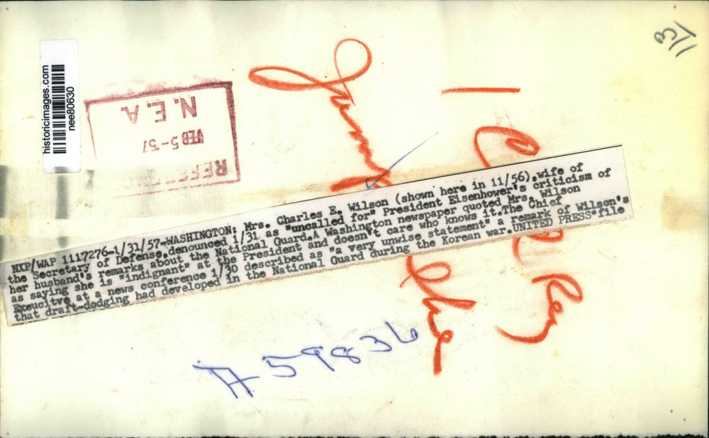 1957 Press Photo Mrs Charles E Wilson wife of Secretary of Defense in DC