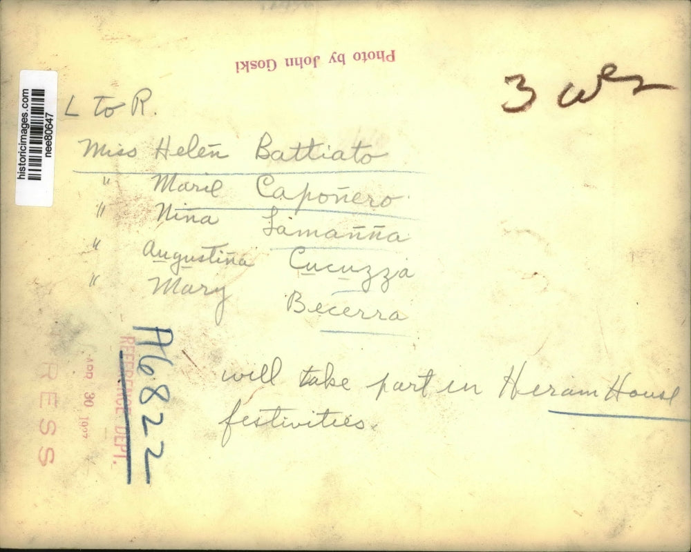 1937 Press Photo Helen Battiato, Marie Caponero, Nina Lamanna,Augustine Cucuzza
