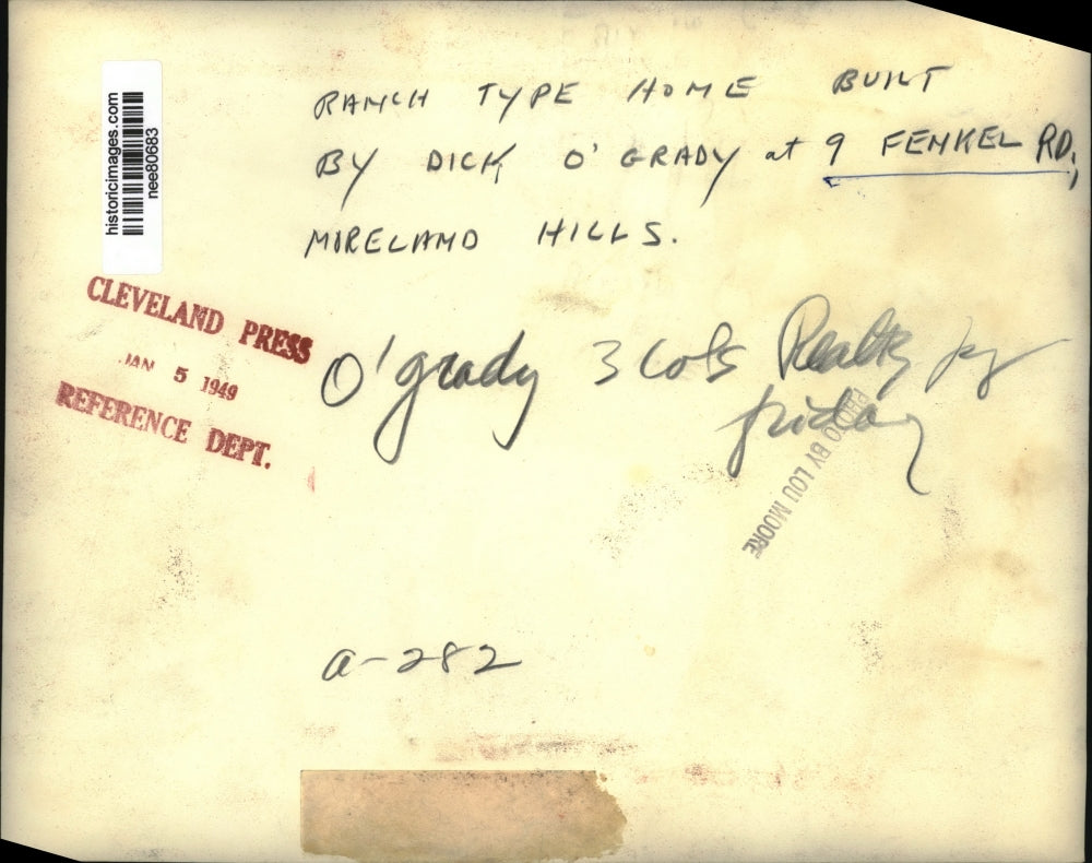 1949 Press Photo Ranch style home by Dick O'Grady on Frenkel Road Mirelamo Hills