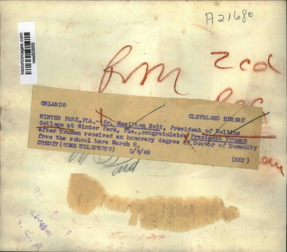 1949 Press Photo Pres. Truman received degree of Doctor of Humanity.