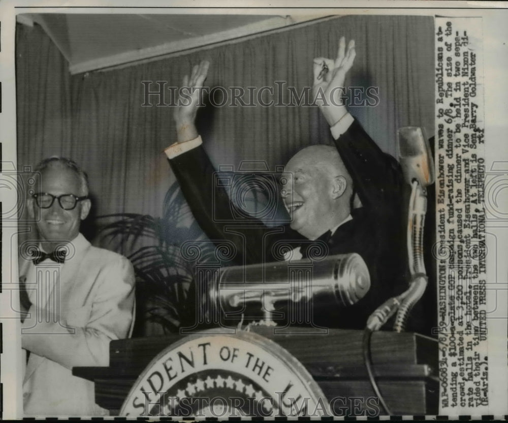 1959 Press Photo Pres. Eisenhower at GOP campaign fund-raising dinner.