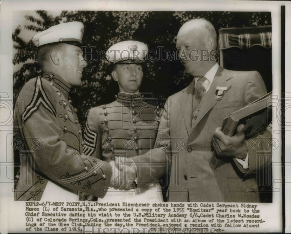 1955 Press Photo Pres. Eisenhower Presented a copy of U.S. Military Academy.