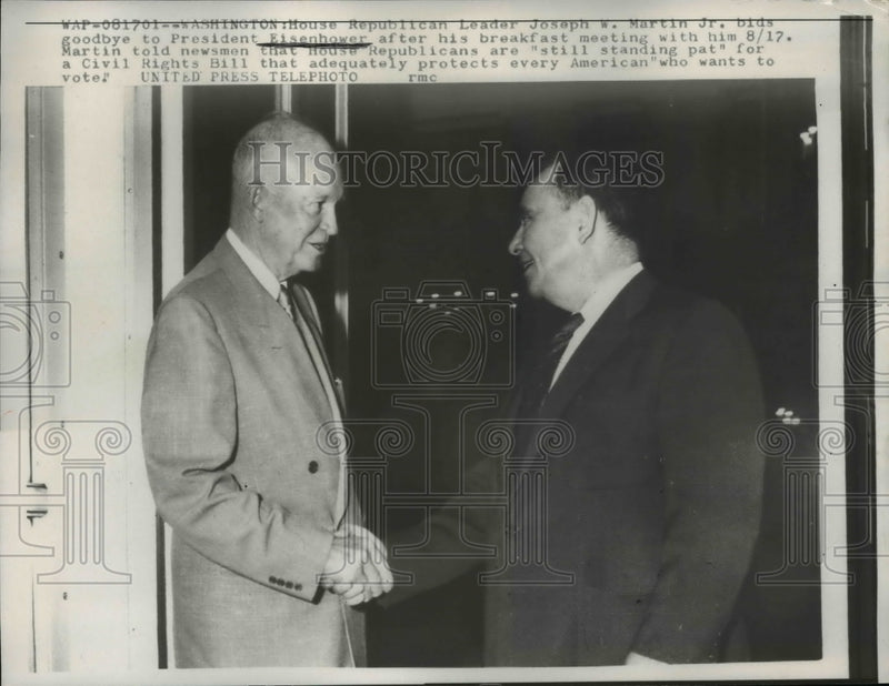 Load image into Gallery viewer, 1957 Press Photo Pres. Eisenhower with Joseph W.Martin Jr. Republican Leader.
