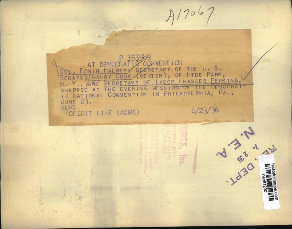 1936 Press Photo Frances Perkins, Labor Sec. at Natl. Convention in Philadelphia