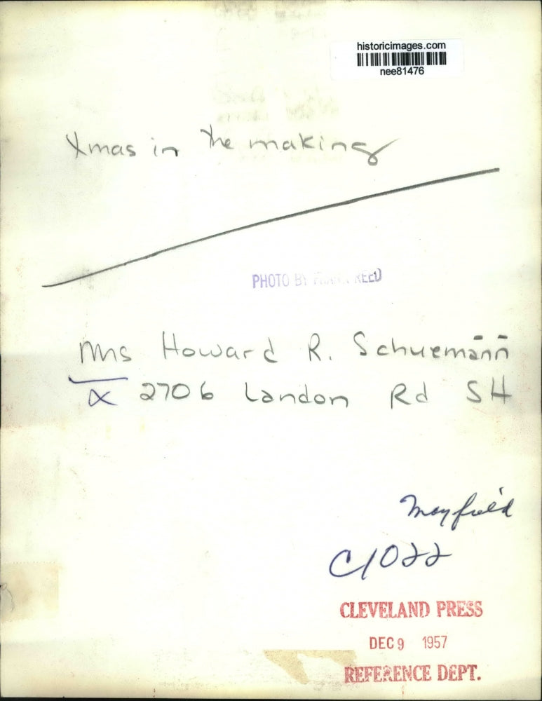 1957 Press Photo Mrs Howard R Schuemann with Xmas decorations in Ohio