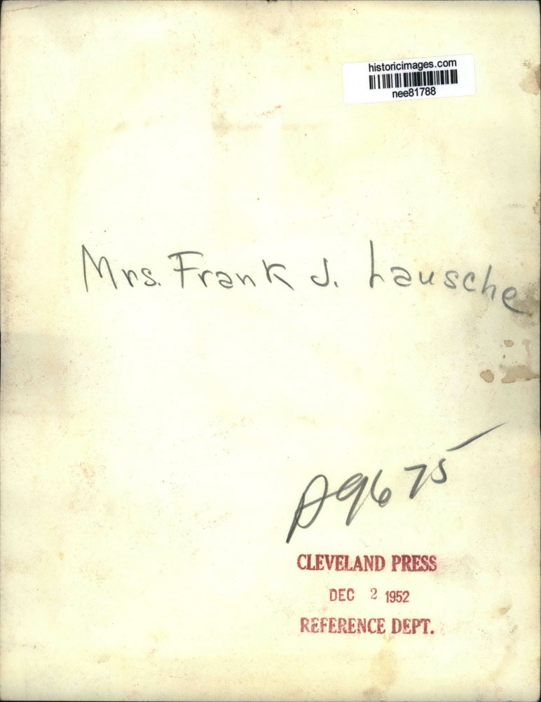 1952 Press Photo Mrs. Frank J. Lausche, wife of Ohio Governor Frank J.Lausche