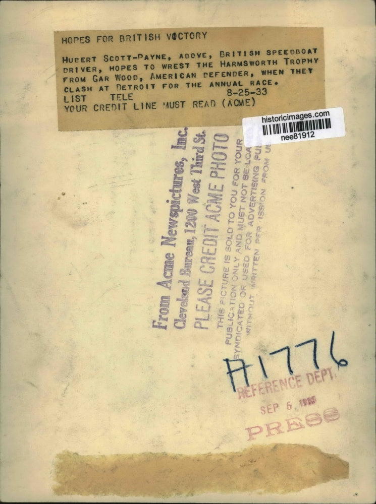 1933 Press Photo Hubert Payne, British Speedboat Driver at Detroit Annual Race.