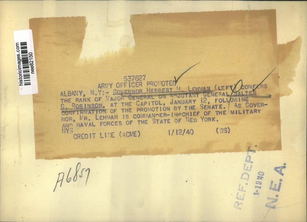 1940 Press Photo NY Governor Herbert Lehman & Maj Gen Walter Robinson in DC