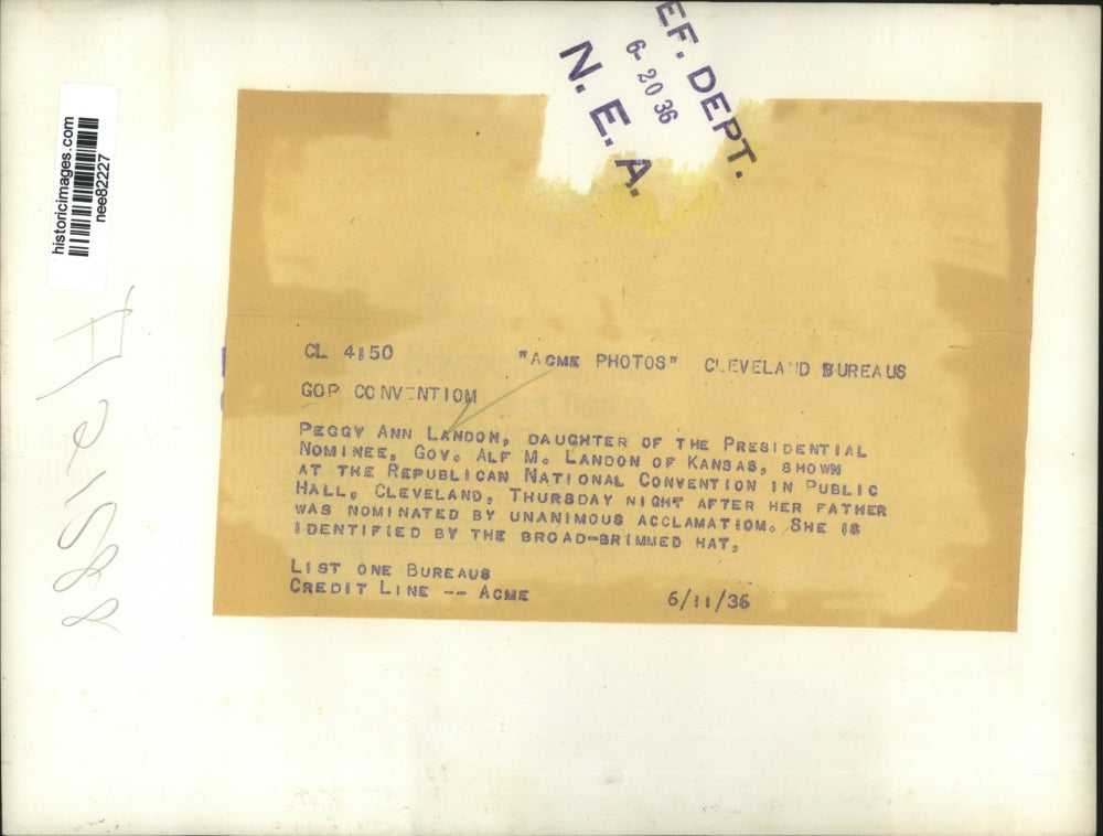 1936 Press Photo Peggy Ann Landon at Republican National Convention Cleveland