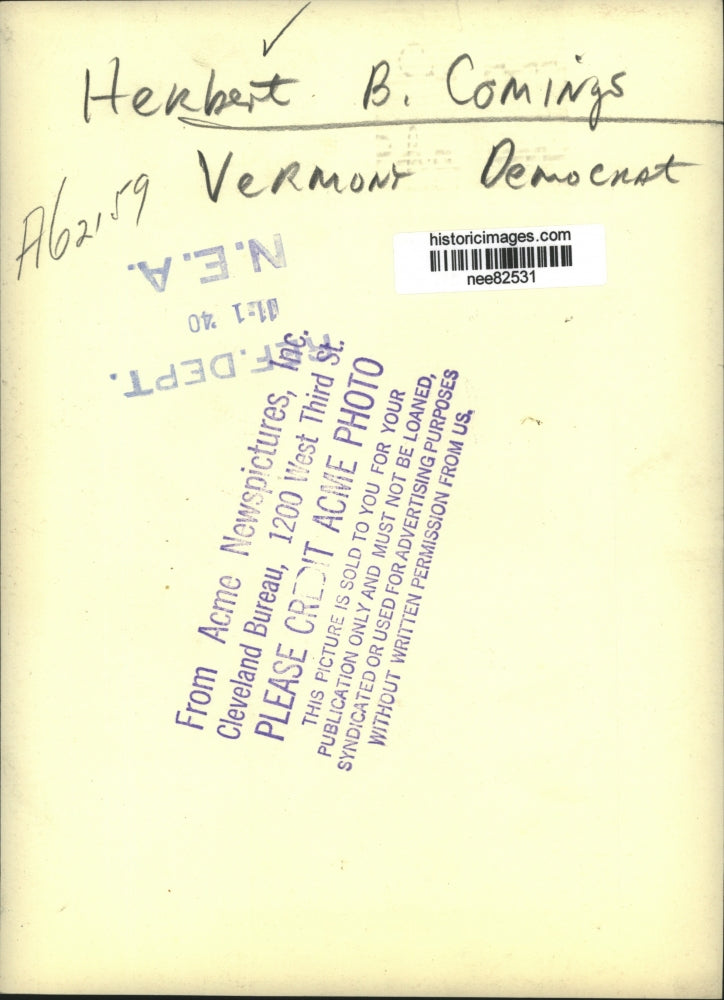1940 Press Photo Herbert B Comings a Vermont Democrat - nee82531