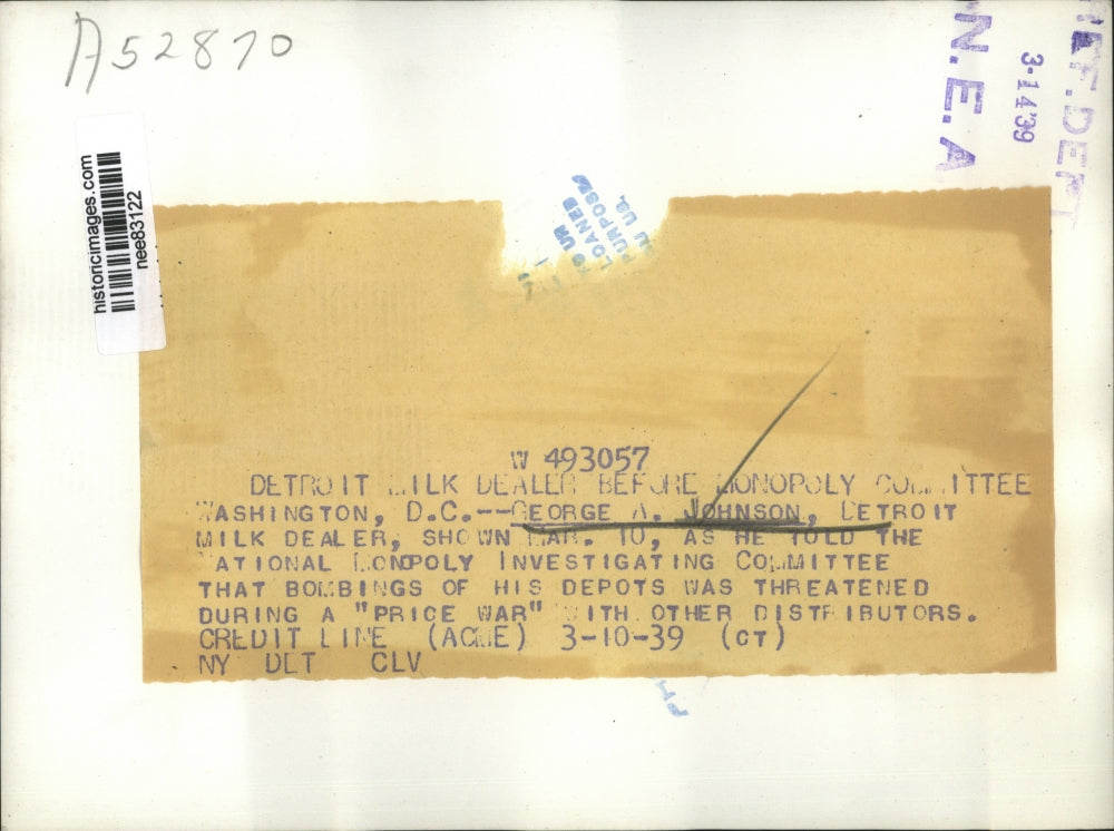 1939 Press Photo George A Johnson Detroit milk dealer at Washington DC