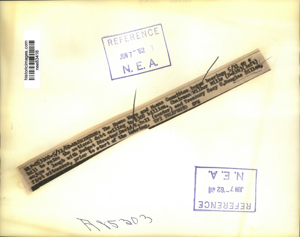 1962 Press Photo Wilbur Mills,David E. Bell and Secy. C.Douglas Dilles.