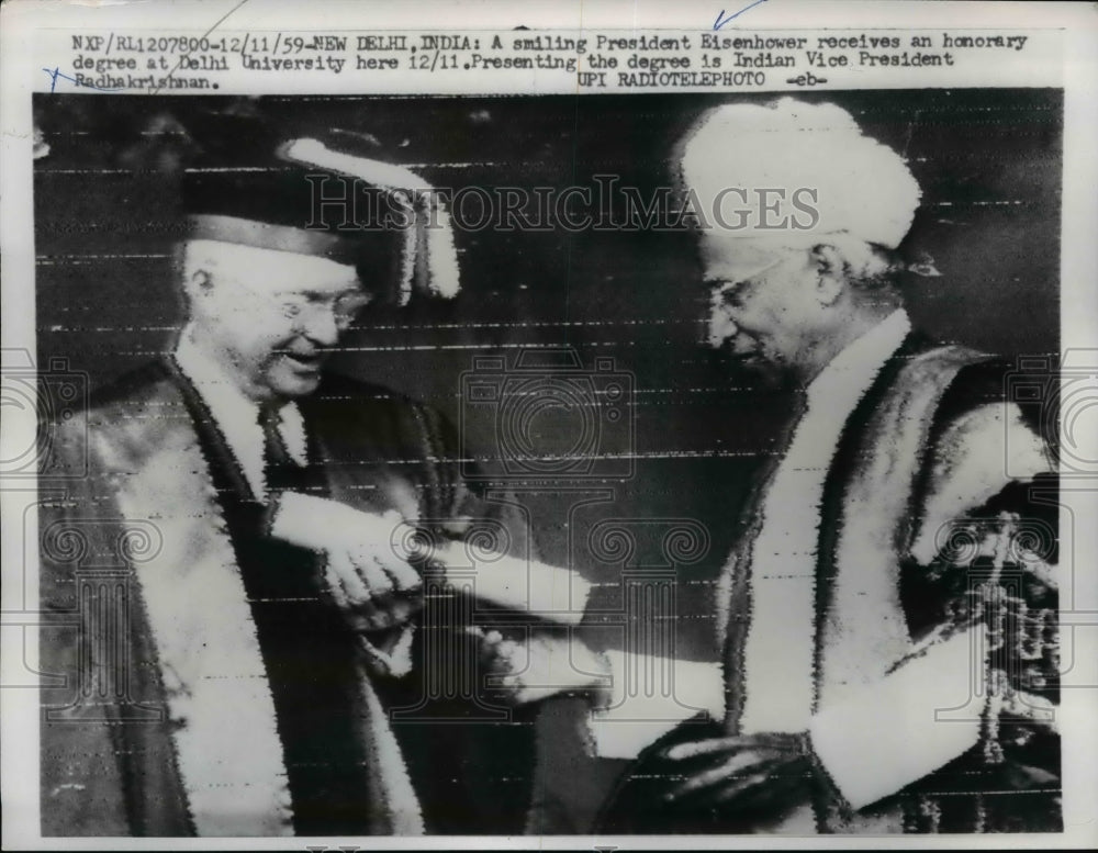 1959 Press Photo President Eisenhower, Indian VP Radhakrishnan at New Delhi- Historic Images