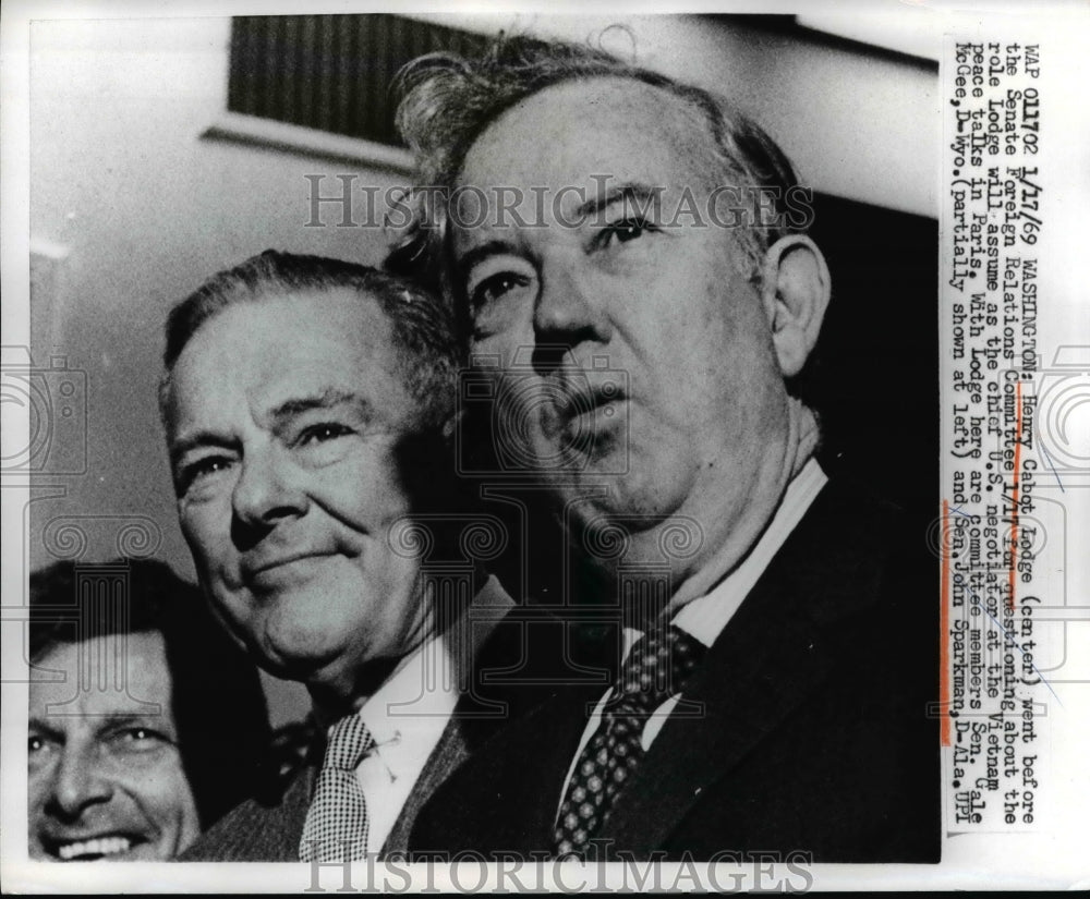1969 Press Photo Henry Cabot Lodge and Sen. John Sparkman of Alabama.