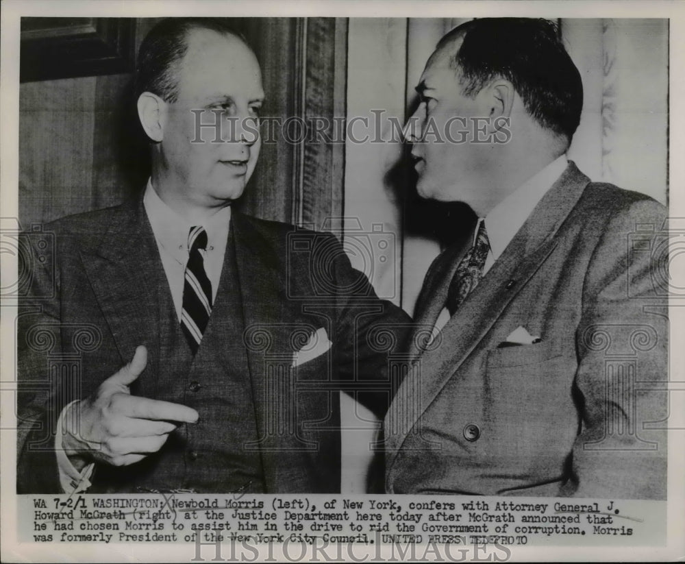 1952 Press Photo Newbold Morris of NY & Attorney General J Howard McGrath in DC