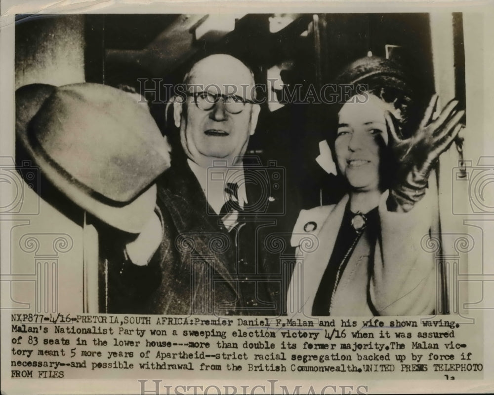 1953 Press Photo Pretoria South Africa, Premier Daniel F Malan & wife
