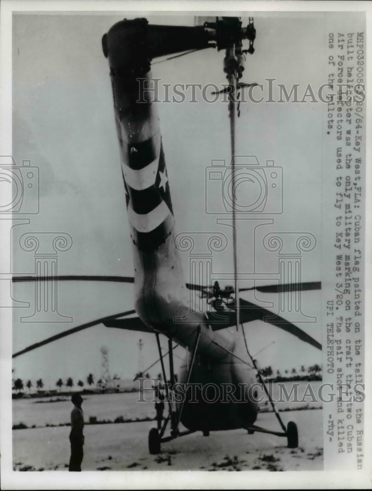 1964 Press Photo Cuban flag painted on the tail of Russian built helicopter- Historic Images