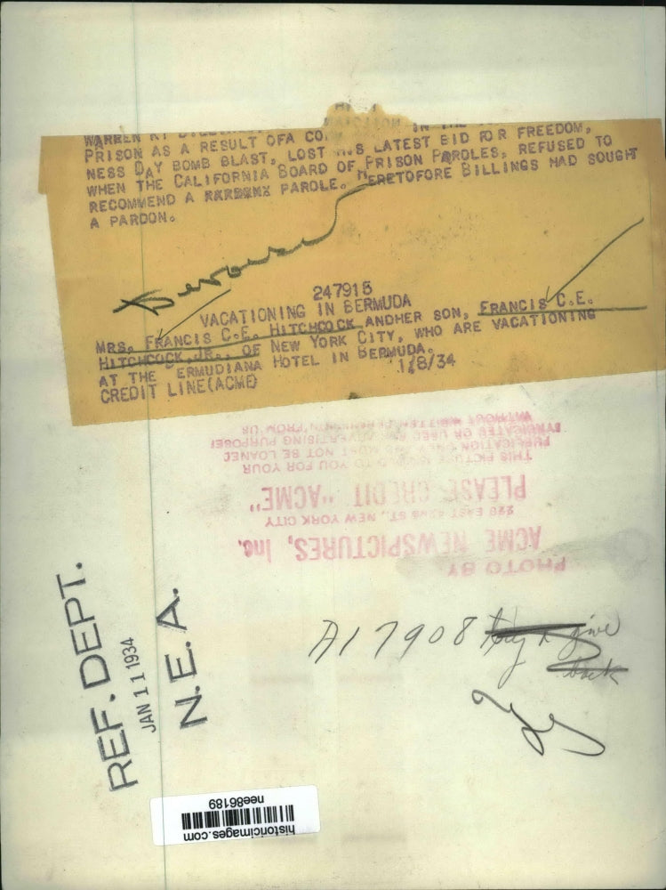 1934 Press Photo Mrs Francis CE Hitchcock & son Francis of NYC on vacation