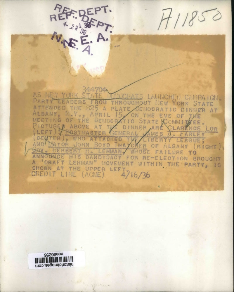 1936 Press Photo NY State Democrats campaign, Clarence Low, Mayor John Thatcher