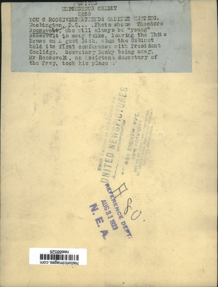 1923 Press Photo Theodore Roosevelt Leaving The White House - nee88526