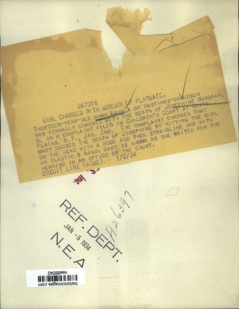 1934 Press Photo Mary Kavala Charged With the Death Of Josephine Waropay