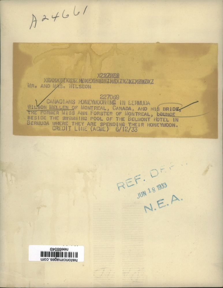 1933 Press Photo Wilson Mellen And His Bride During Their Honeymoon - nee88549