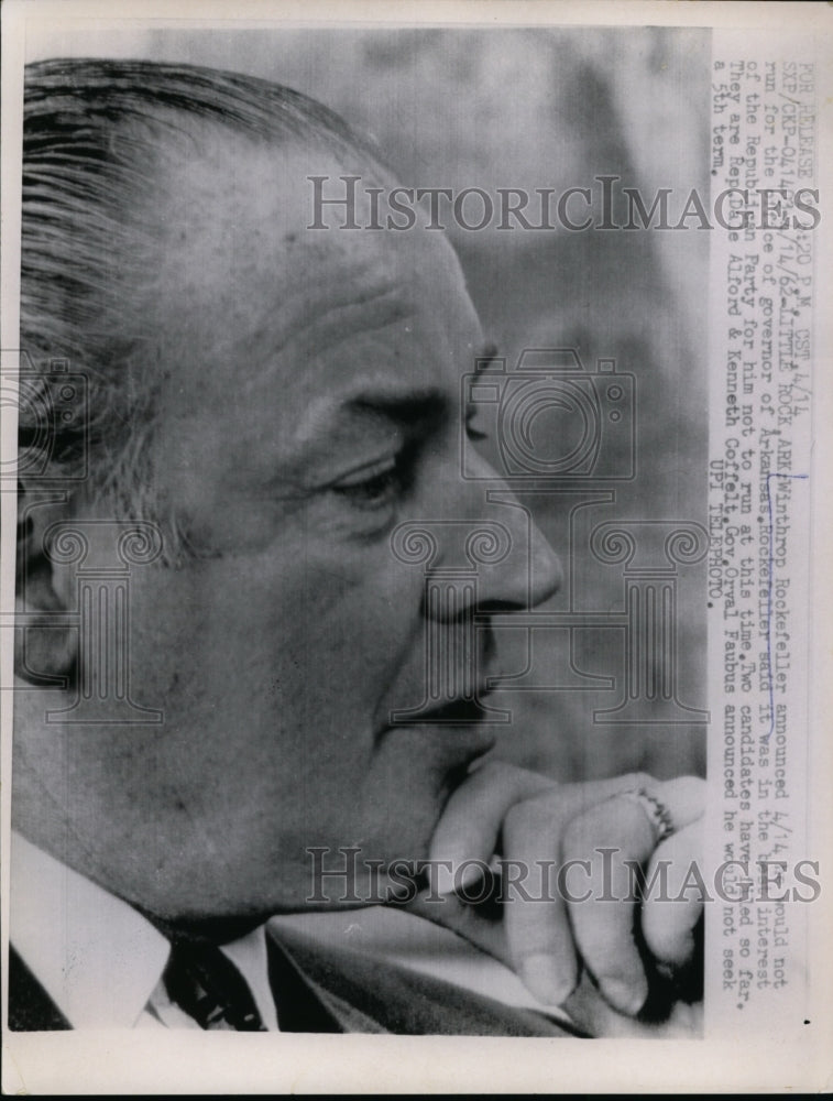 1962 Press Photo Winthrop Rockefeller say will not run for Arkansas Governor