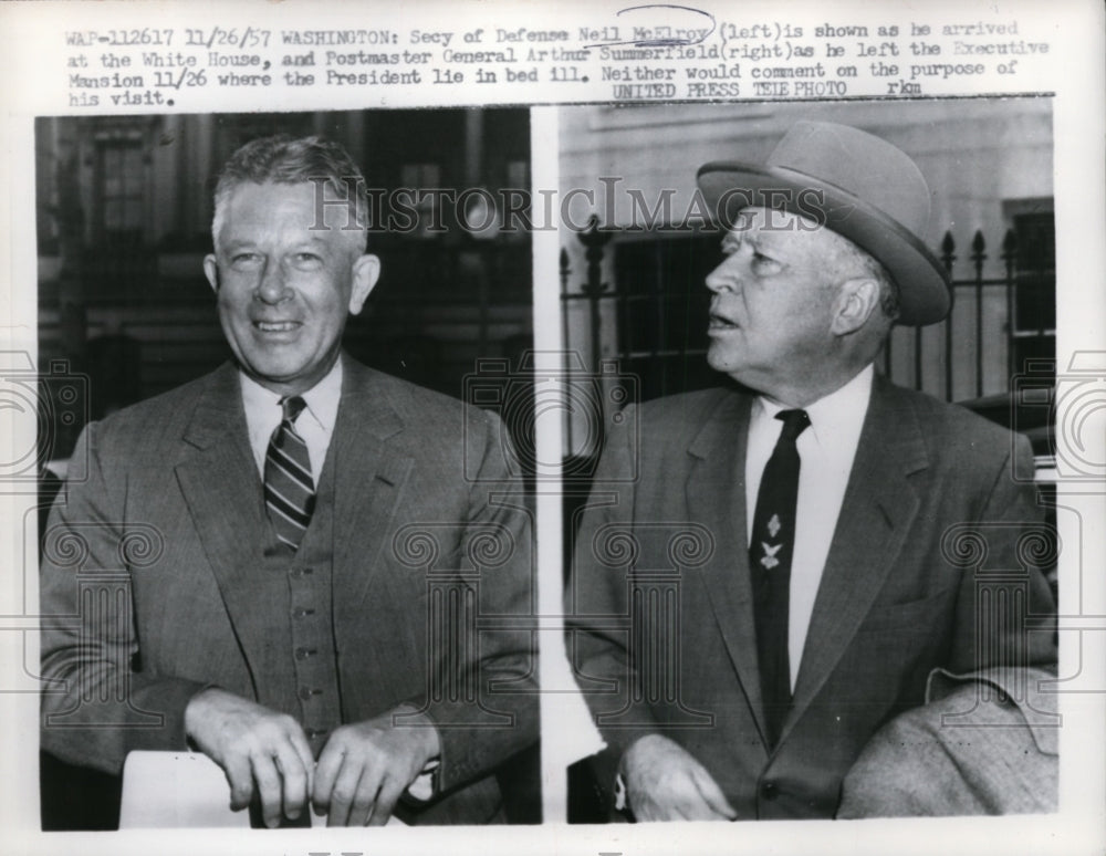 1957 Press Photo Defense Secretary Neil McElroy, Postmaster General Summerfield
