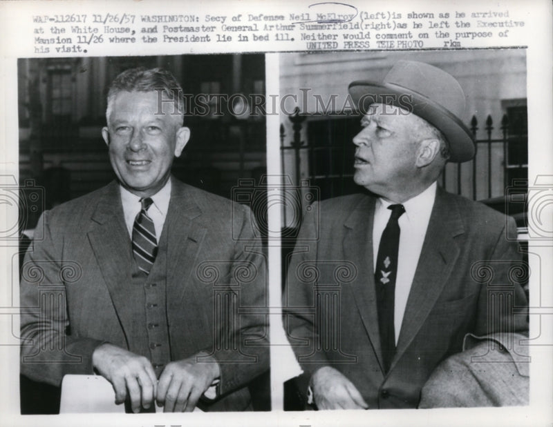 Load image into Gallery viewer, 1957 Press Photo Defense Secretary Neil McElroy, Postmaster General Summerfield
