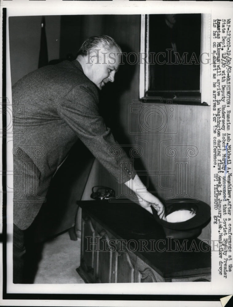 1958 Press Photo Russian ambassador Mikhail Menshikov at DC State Department