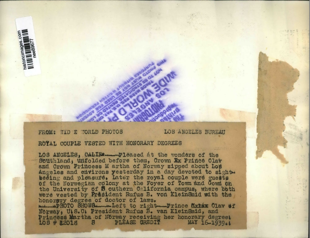 1939 Press Photo Prince Olav of Norway, USC president R van Kleinsmid