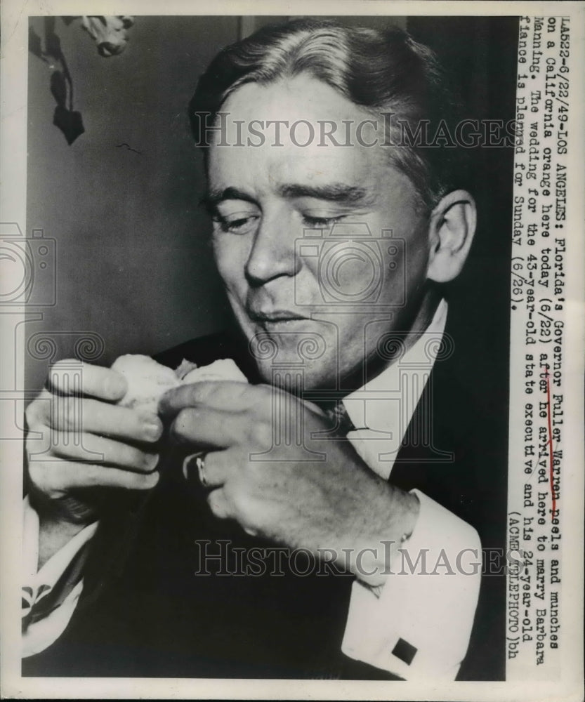 1949 Press Photo Florida Governor Fuller Warren in LA California - nee89730
