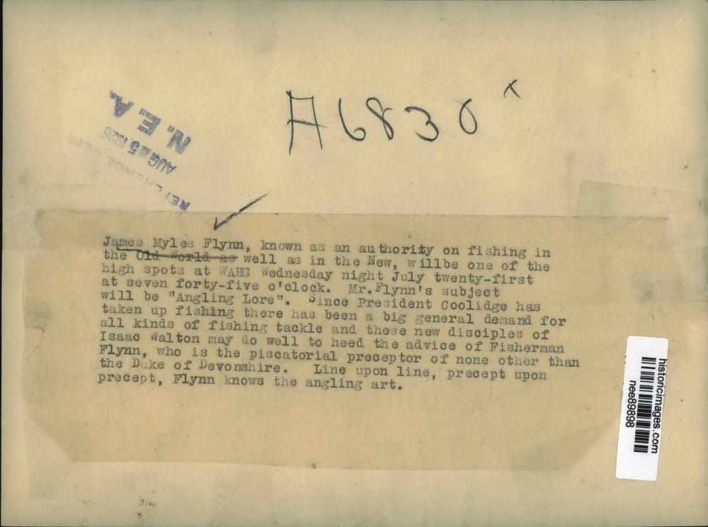 1925 Press Photo James Myles Flynn well know fisherman, know as the angling Art