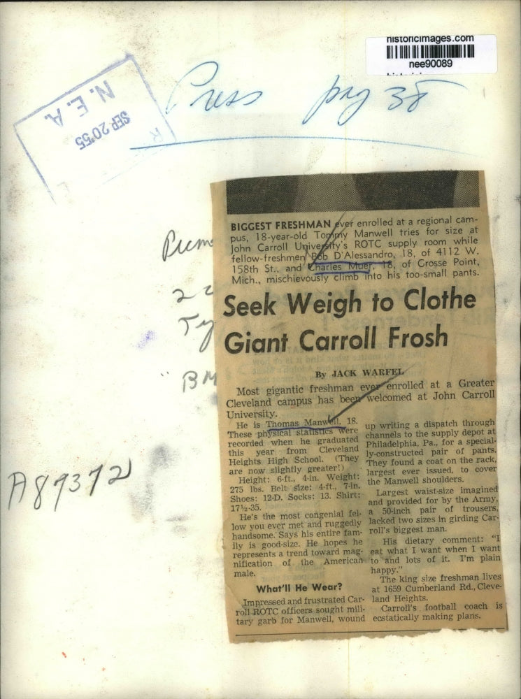 1955 Press Photo John Carroll University ROTC Bob D'Alessandro,Charles Muer