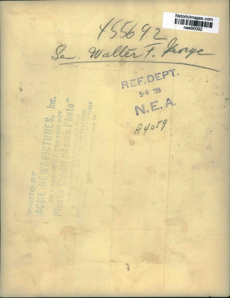 1939 Press Photo Senator Walter F George in Washington DC - nee90092