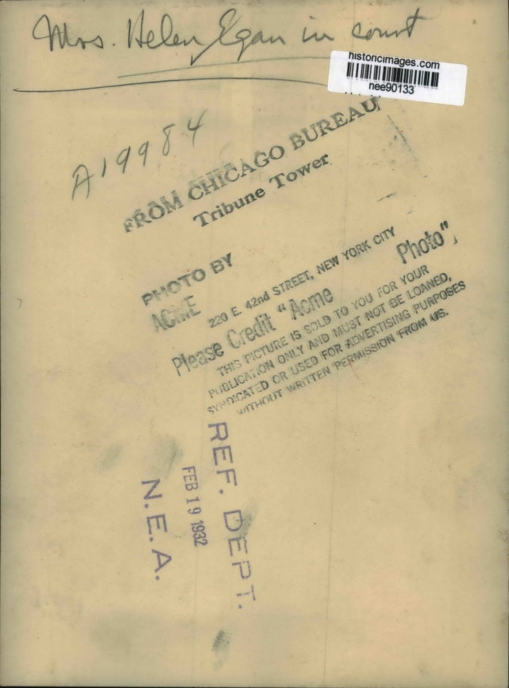 1932 Press Photo Mrs. Helen Egan In Court - nee90133