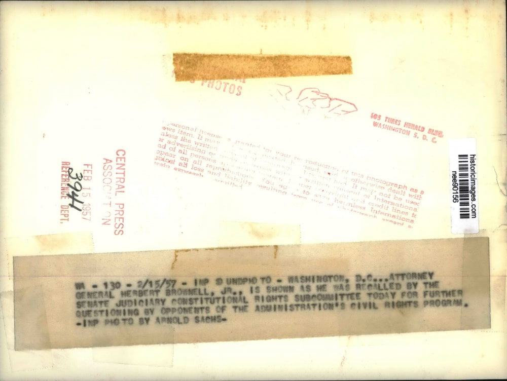 1957 Press Photo Attorney General Herbert Bronnell, Jr. Questioned In Court