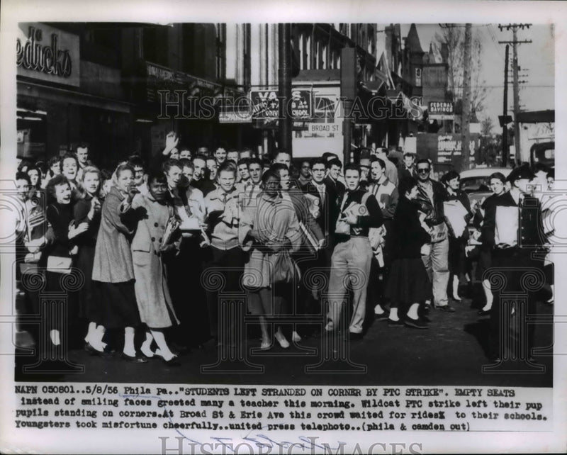 Load image into Gallery viewer, 1956 Press Photo Wilcat PTC Strikers left their students standing on corners
