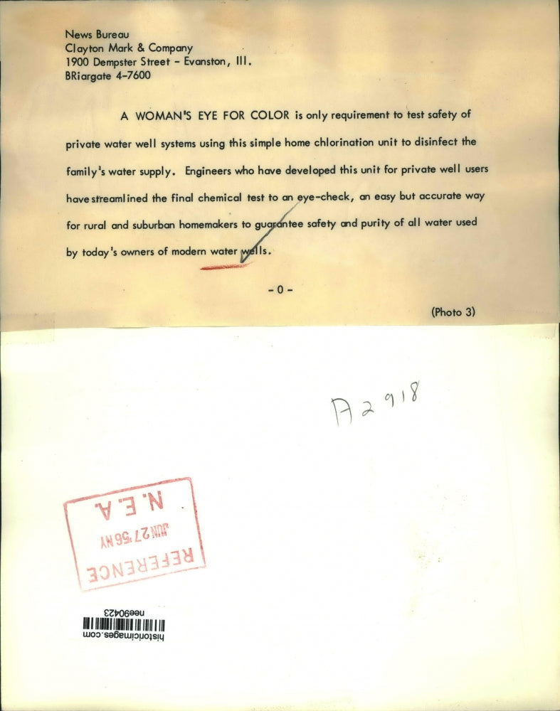 1956 Press Photo Test safety of private water well system using chlorination