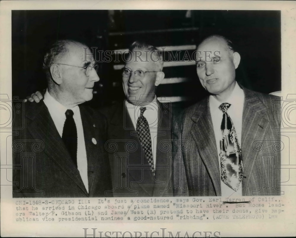 1948 Press Photo Gov Earl Warren with Walter Gibson and James West at Chicago