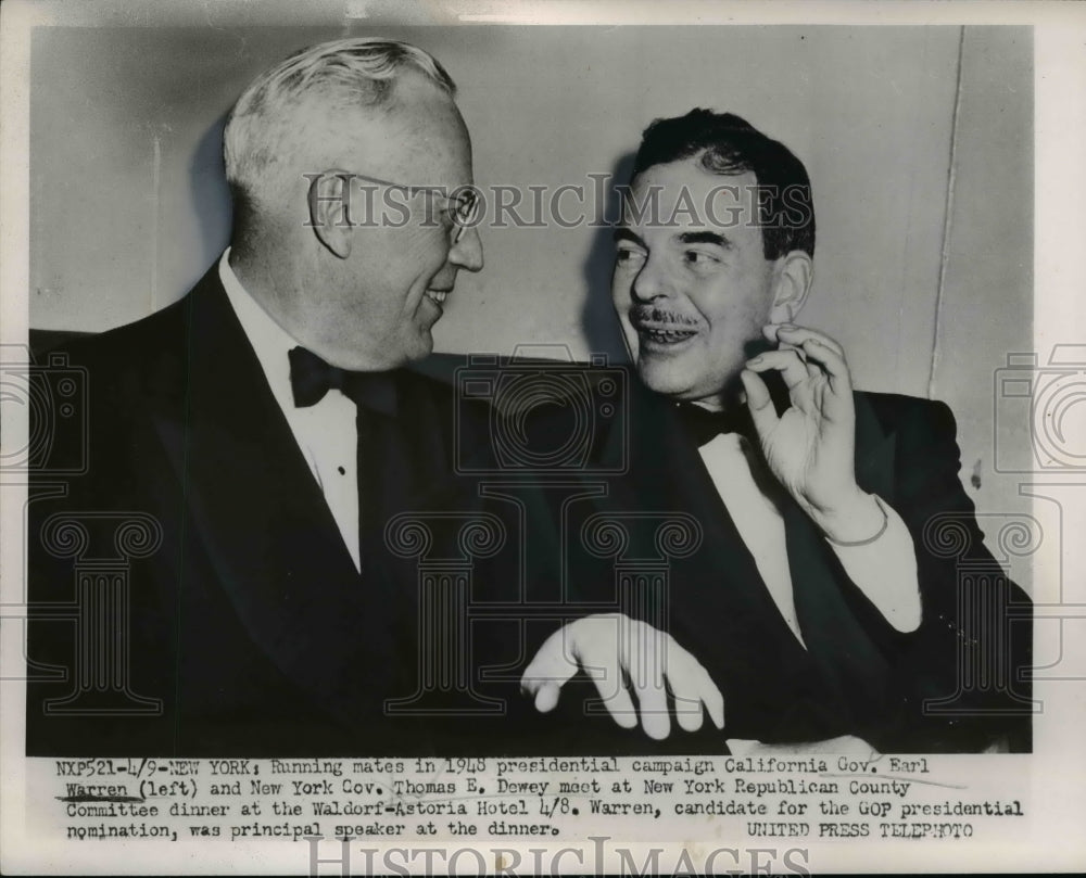 1952 Press Photo Gov. Earl Warren of California and Gov. Thomas E. Dewey of N.Y