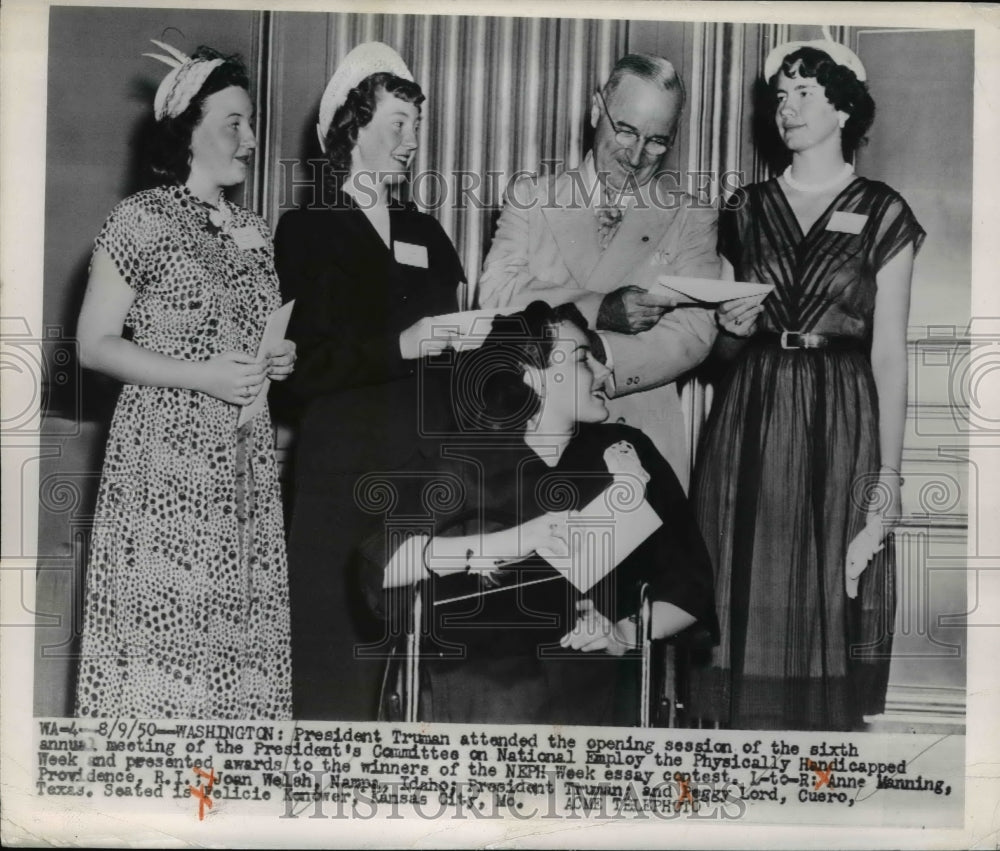 1950 Press Photo Pres.Truman at Annual of Natl. Employ the Phycial Handicapped