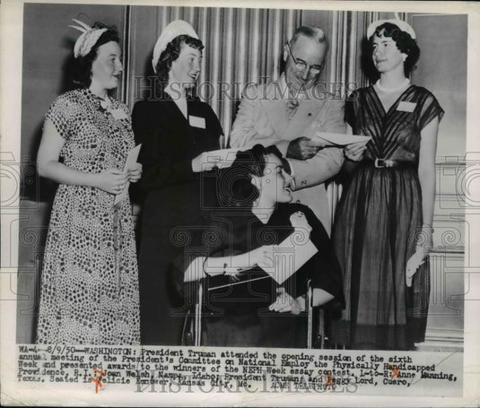 1950 Press Photo Pres.Truman at Annual of Natl. Employ the Phycial Handicapped