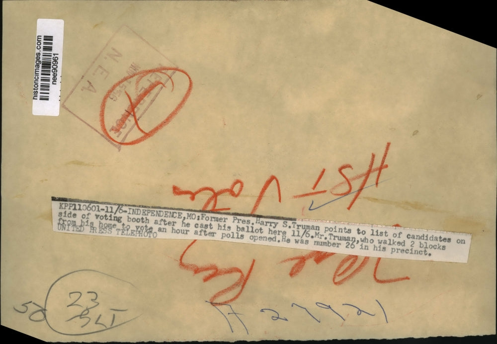 1956 Press Photo Former President Harry Truman Points To List Of Candidates