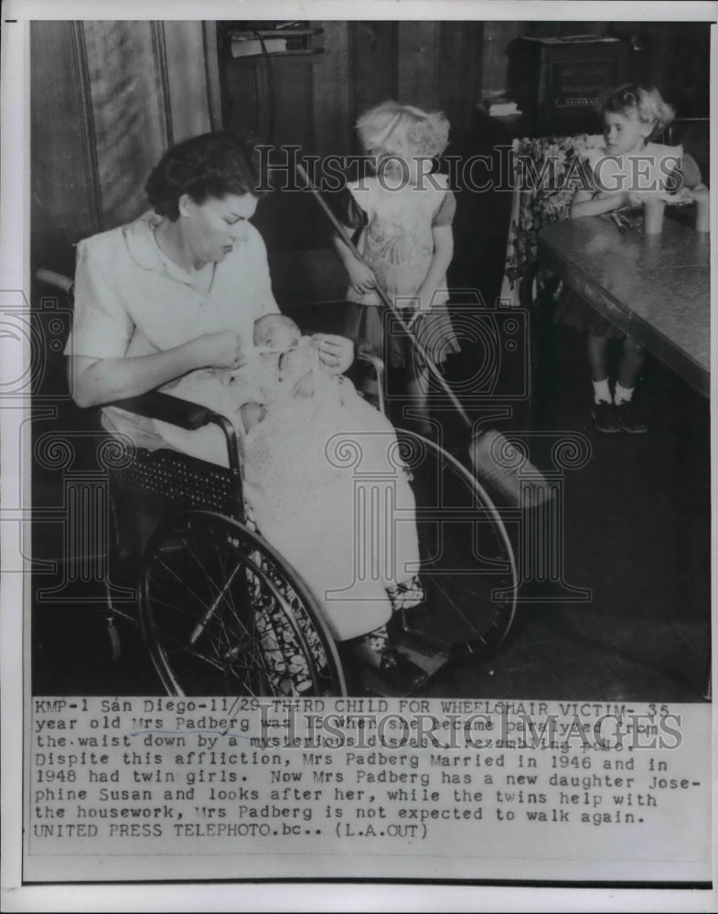 Load image into Gallery viewer, 1953 Press Photo Mrs Padberg Paralyzed the waist down gave birth to third child
