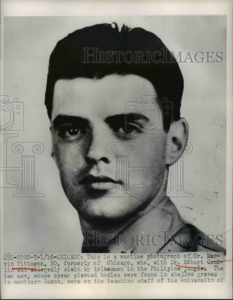 1950 Press Photo Dr.Marvn Pittman slain by Tribesmen in the Philippine Jungle