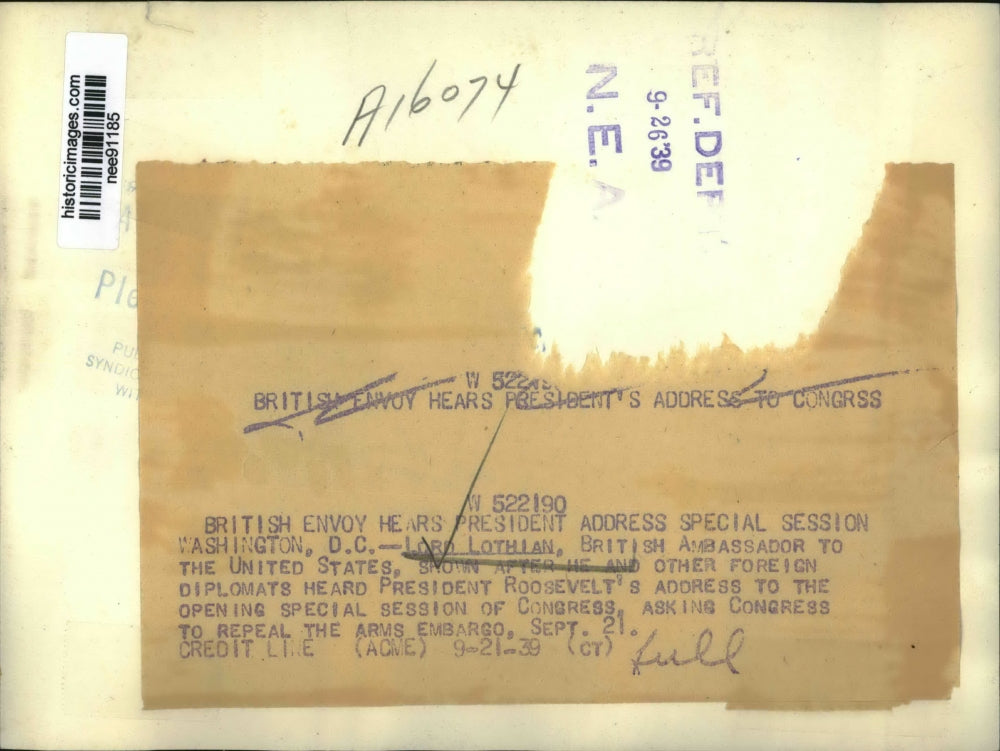 1939 Press Photo Lord Lothian British Ambassador to the United States