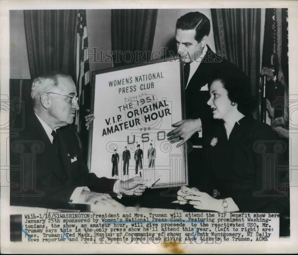 1951 Press Photo President and Mrs. Trumanwill attend The Benefit Show